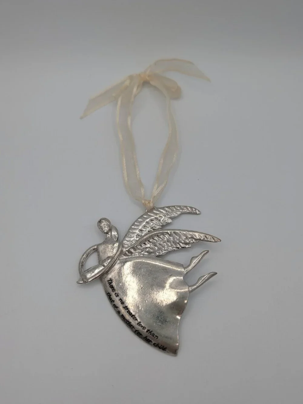Pewter Angel Mother and Baby Ornament Hanging Wall Decor Inscribed Sentiment T